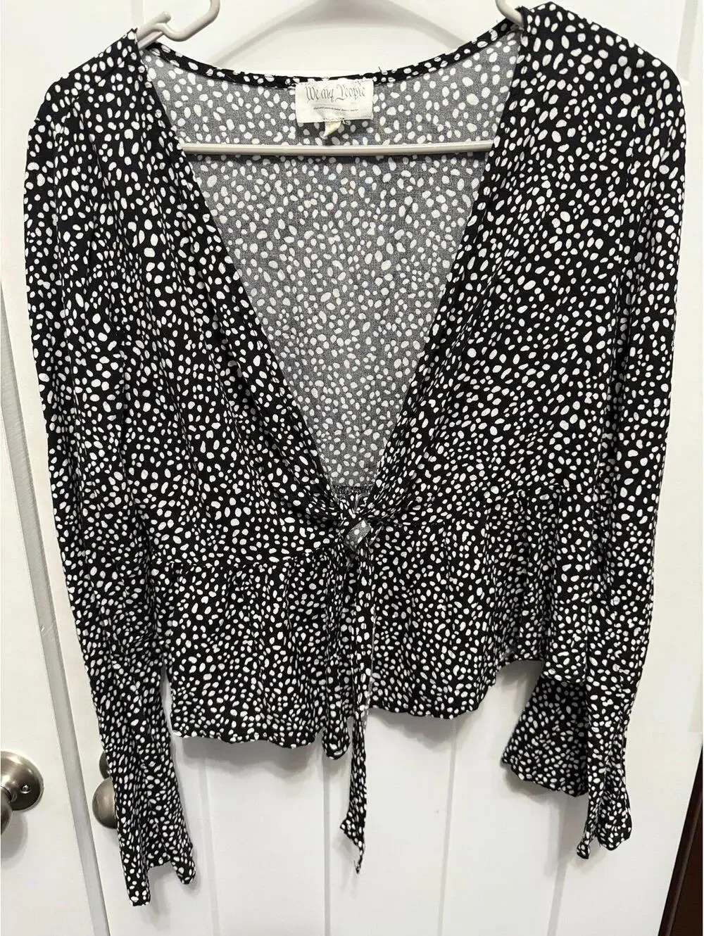 Free People - We the free black and white tie front top long sleeve V-Neck
